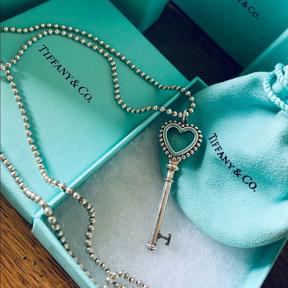 Tiffany & Co. Beaded Heart Key Pendant Necklace